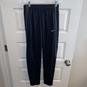 NIKE Epic Athletic Pants Sz S Black Gray Elastic Waist Band Pockets Zip Ankle